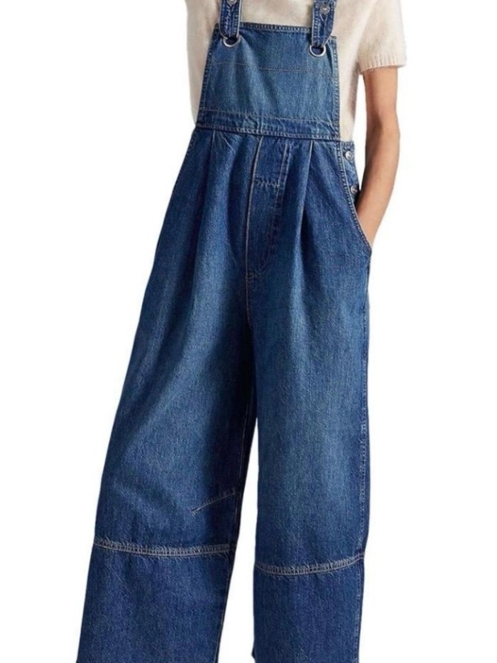 Blue Denim Wide-Leg Overalls